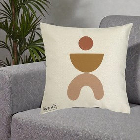 Perna Decorativa Geometric Boho Disc si Arc, 40x40 cm, Ecru, Husa Detasabila, Perna Inclusa, BEKZ®