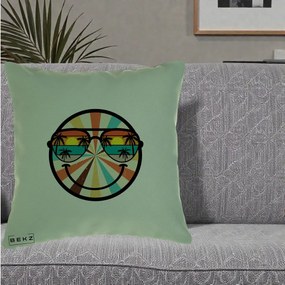 Perna Decorativa Smiley Face Retro Sunset Palmieri, 40x40 cm, Verde, Husa Detasabila, Perna Inclusa, BEKZ®