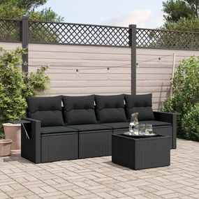 3252222 vidaXL Set mobilier de grădină cu perne, 5 piese, negru, poliratan