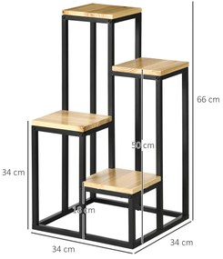 Outsunny Raft pentru Plante cu 4 niveluri din Metal și Lemn de Brad pentru Interior și Exterior, 34x34x66 cm, Natural | Aosom Romania