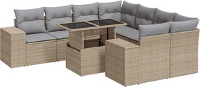 vidaXL Set canapele de grădină, 9 piese, cu perne, bej, poliratan