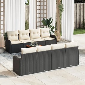 Set 9 Piese Grădină cu Perne Negru Poliratan Acacia