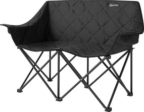 Outsunny Scaun pliabil 2 locuri, scaun de camping pliabil cu geantă de transport, outdoor, suportă până la 250 kg, 145 x 60 x 92 cm, Negru | Aosom Romania
