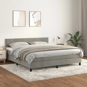 3141191 vidaXL Pat box spring cu saltea, gri deschis, 160x200 cm, catifea