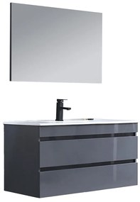 Mobilier de baie Cube 100 cm cu chiuvetă ceramică 2 sertare cu oglindă 60x100 cm gri antracit