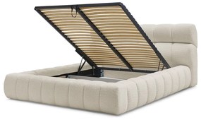 Pat matrimonial bej tapițat cu spațiu de depozitare cu somieră 180x200 cm Mont Blanc – Bobochic Paris