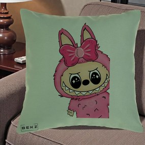 Perna Personalizata Labubu Roz cu Funda, 40x40 cm, Verde, Husa Detasabila, Perna Inclusa, BEKZ®