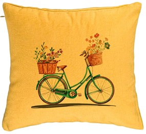 Perna Decorativa, Model Bicicleta Floarala, 40x40 cm, Galben, Husa Detasabila, Burduf