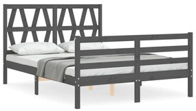 3194358 vidaXL Cadru de pat cu tăblie, gri, 140x190 cm, lemn masiv