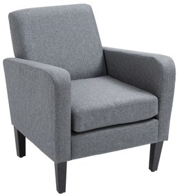 HOMCOM Fotoliu de o persoana, Fotoliu de relaxare, Fotoliu capitonat cu picioare din lemn, Material textil aspect de in, 66 x 72 x 74 cm, Gri deschis | Aosom Romania