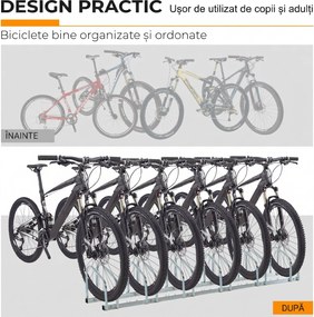 Suport de parcare pentru 6 biciclete din tuburi de otel Q235, 179x33x27cm, argintiu HOMCOM | Aosom Romania