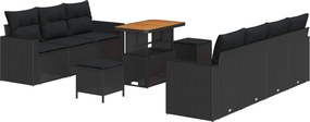 vidaXL Set de canapele pentru grădină cu pernă 10 pcs Negru poliratan