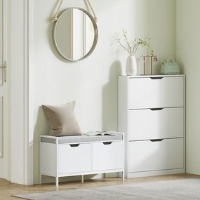 HOMCOM Dulap Subțire cu 3 Uși Rabatabile, pentru 12 Perechi de Pantofi, 80x17x108 cm, Alb | Aosom Romania