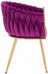 HR750 Scaun cu picioare Aurie Fucsia din Catifea