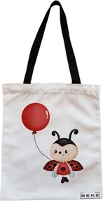 Sacosa de Panza pentru Cumparaturi, Geanta Tote, model Ladybug, Cu fermoar, 38x34.5 cm, Alba, BEKZ®