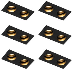 Set de 6 spoturi încastrate pătrate negre reglabile cu 2 lumini - Chuck