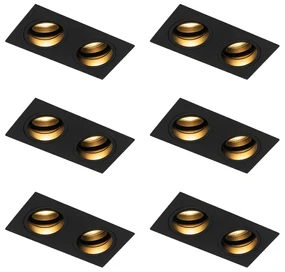Set de 6 spoturi încastrate pătrate negre reglabile cu 2 lumini - Chuck