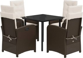 vidaXL Set mobilier de grădină, 5 piese, cu perne, maro, poliratan