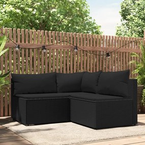 319780 vidaXL Set mobilier de grădină cu perne, 3 piese, negru, poliratan