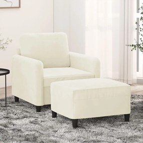 vidaXL Fotoliu canapea cu taburet, crem, 60 cm, catifea