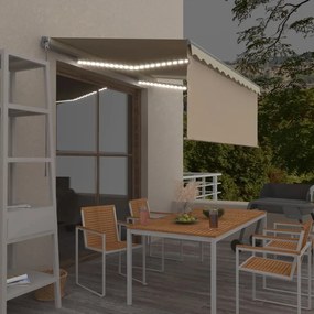 vidaXL Copertină retractabilă manual cu stor&amp;LED, crem, 3x2,5 m