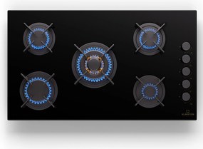 Klarstein Goldflame 5, plită cu gaz, autonomă, 5 arzătoare, control lateral, gaz/propano, ceramică, negru