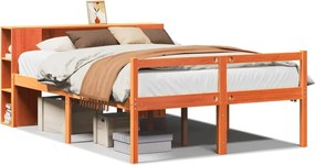 vidaXL Pat cu bibliotecă fără saltea maro ceruit 140x190 cm lemn masiv