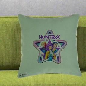 Perna Personalizata K-pop HUNTRX Trio Stea cu Pisica, 40x40 cm, Verde, Husa Detasabila, Perna Inclusa, BEKZ®