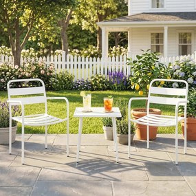 Outsunny Set Bistrò 3 Piese din Oțel Galvanizat, Set de Grădină cu 2 Scaune și Masă din Sticlă Temperată, Mobilier Exterior pentru Terasă, Balcon, Alb | Aosom Romania