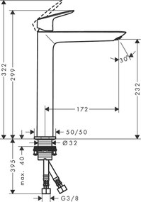 Baterie lavoar Hansgrohe Logis 240 Fine, 3/8'', marimea XL, monocomanda, cartus ceramic, crom - 71258000