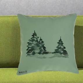 Perna Decorativa Brazi Inzapeziti Acuarela, 40x40 cm, Verde, Husa Detasabila, Perna Inclusa, BEKZ®