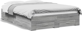 vidaXL Cadru de pat cu sertare gri sonoma 120x200 cm lemn prelucrat