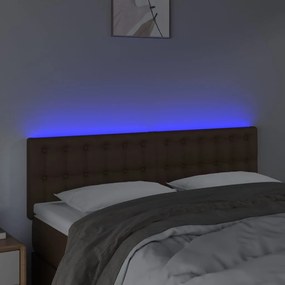 Tablie de pat cu LED, maro, 144x5x78 88 cm, piele ecologica 1, Maro, 144 x 5 x 78 88 cm