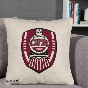 Perna Personalizata CFR Cluj Fotbal Club 1907, 40x40 cm, Bej Canapea, Husa Detasabila, Perna Inclusa, BEKZ®