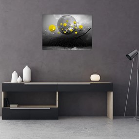 Tablou pe sticlă - bile abstracte galbene (70x50 cm)