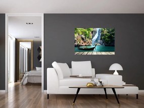 Tablou - Apă peisaj mediteranean cu barca (90x60 cm)