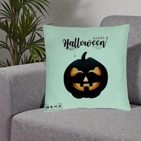 Perna Decorativa Happy Halloween Dovleac Negru cu Paianjen, 40x40 cm, Verde Menta, Husa Detasabila, Perna Inclusa, BEKZ®