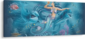 Tablou - Sirenă cu delfini (120x50 cm)