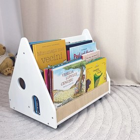 Biblioteca Montessori cu roti, in forma de casuta BOOKY Pearl White