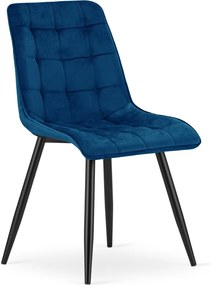 Scaun de dining SPLIT VELVET cu picioare negre, albastru