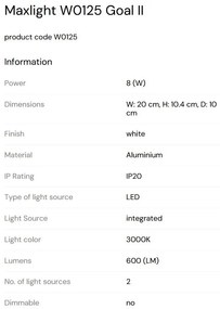 Aplica cu 2 spoturi LED Goal II, alb