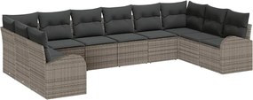 vidaXL Set de canapele pentru grădină cu pernă 10 pcs Gri poliratan