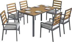 Outsunny Set mobilier grădină 7 piese, set cu 1 masă de dining, 6 scaune, perne, pentru terasă, lemn natural | Aosom Romania