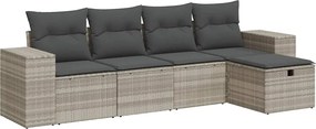 vidaXL Set canapele de grădină cu perne, 5 piese gri deschis poliratan