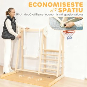 AIYAPLAY Set de Cățărare 5 în 1 cu Tobogan, 2 Pereți de Cățărare, Leagăn și Coș de Baschet, din Lemn, 140x172.5x116.5 cm | Aosom Romania