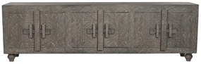 Comoda TV, gri, din lemn masiv sculptat, Arvane