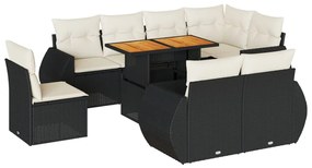 3327276 vidaXL Set mobilier de grădină cu perne, 9 piese, negru, poliratan