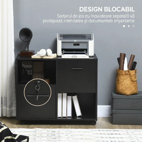 Vinsetto Dulap Mobil de Birou cu 2 Sertare pentru Dosare Rafturi Deschise PAL Manere Oțel Roti Blocare 80x40x66cm Negru | Aosom Romania
