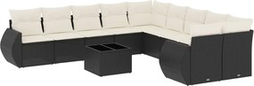 vidaXL Set canapele de grădină cu perne, 11 piese, negru, poliratan