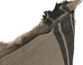 Pernă decorativă pătrată din in natural cu dungi negre și franjuri, 50 x 50 cm, 525 g, bej și negru, husă cu fermoar, „Linen Cushion Square Striped"